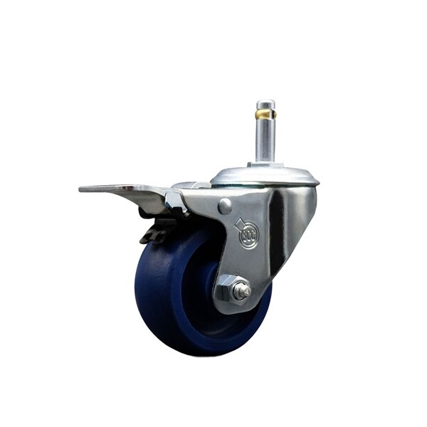 3'' Solid Poly Wheel Swivel 7/16'' Stem Caster with Total Lock Brake